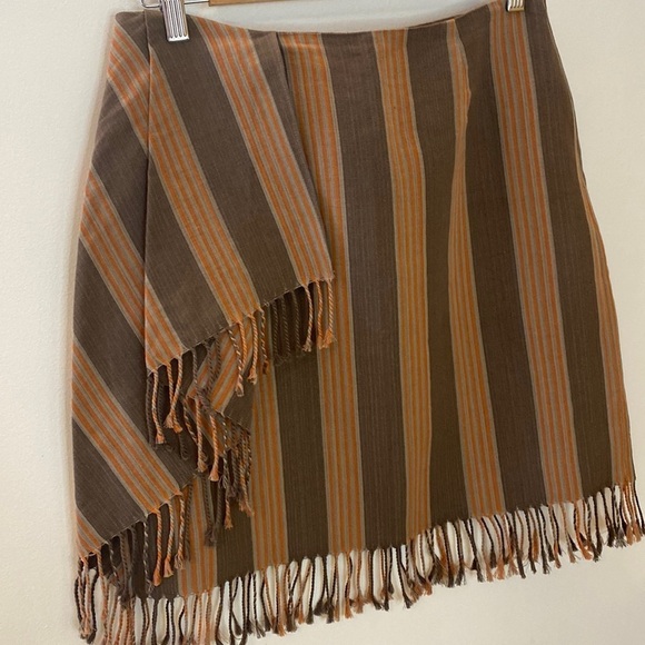 Worth Striped Tassel Fringe Faux Wrap Skirt - Picture 1 of 6